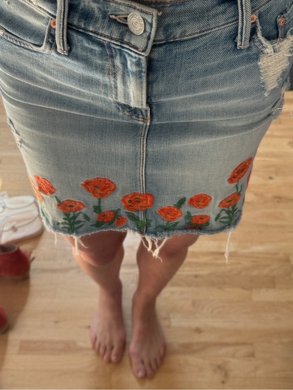 MOTHER light blue denim frayed skirt